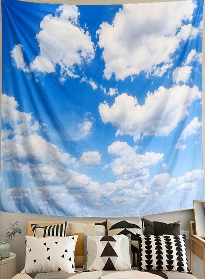 TUGCAY Blue Sky Tapestry White Cloud Tapestry Wall Hanging Ceiling Tapestries Clear Sunny Sky Clouds Backdrop Art Poster Wall Decor for Bedroom Living Room Dorm Kitchen Bathroom, 90x70 Inch - Image 2